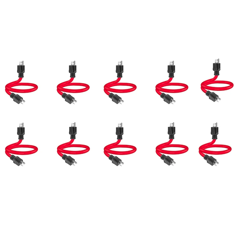

10 Piece 3 Male To Male Extension Cord 5-15P (Red) For Transfer Switch,12AWG 125V (2FT)