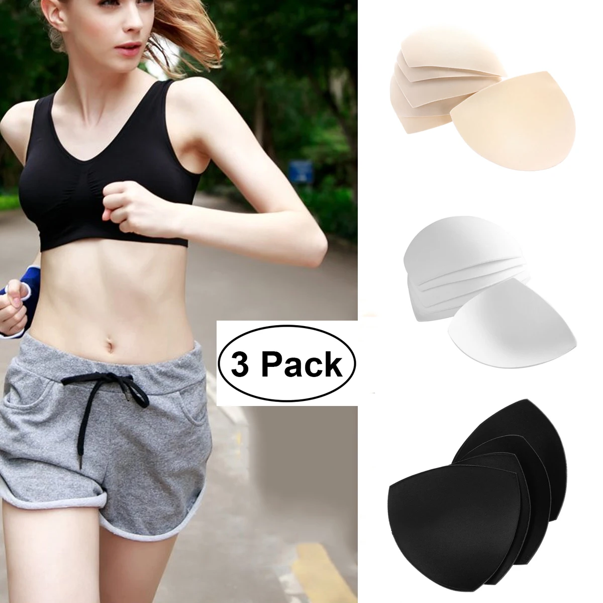 

3 Pair Womens Removable Smart Cups Bra Inserts Pads For Swimwear Sports