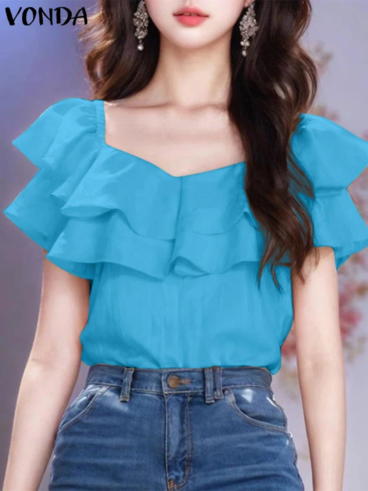 Топы VONDA для девочек с квадратным вырезом однотонная расклешенная многослойная