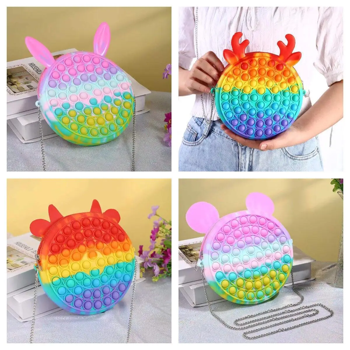 Милые игрушки в виде пакетов на палец, игрушка для снятия стресса, радужная пузырьковая антистрессовая сенсорная игрушка, Мультяшные милые игрушки