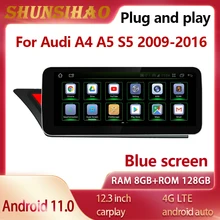 ShunSihao Blu ray GPS navig For 12.3 inch A5 RS4 RS5 A4 b8 S5 2009-2016 car radio carplay multimedia stereo Android 11