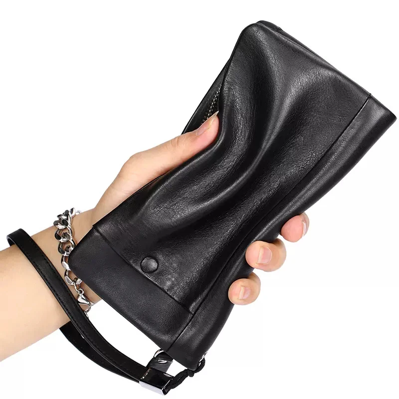 

Мужской Длинный кошелек AETOO из мягкой кожи, корейский Молодежный корейский студенческий вертикальный бумажник на молнии из воловьей кожи