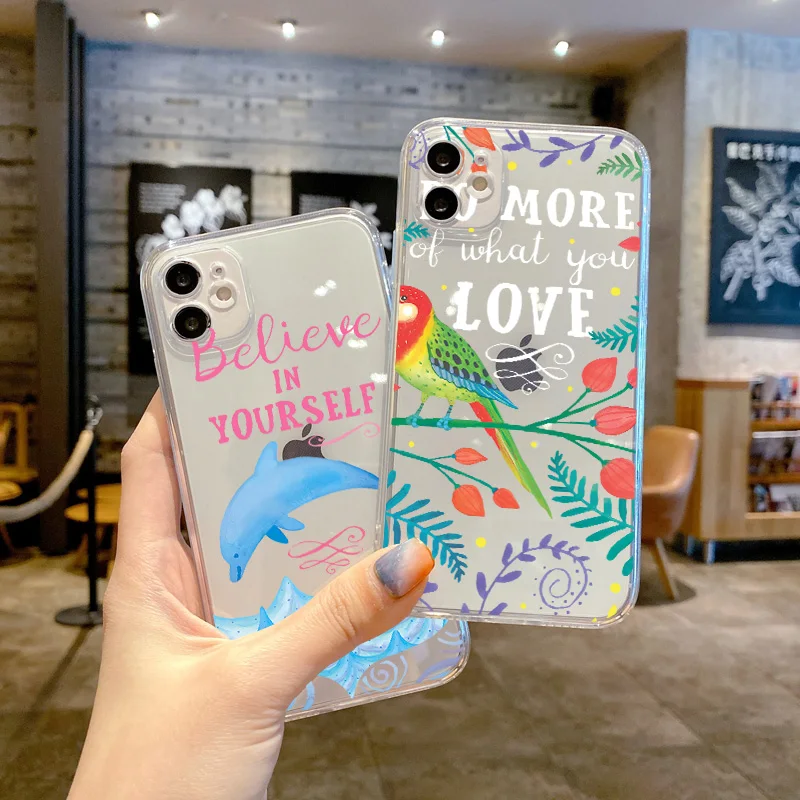 

Speciality Case For Apple iPhone 14 13 12 11 Pro Max Mini XS Max XR X 7 8 Plus Flowers bird Butterfly shell dolphin Clear Covers