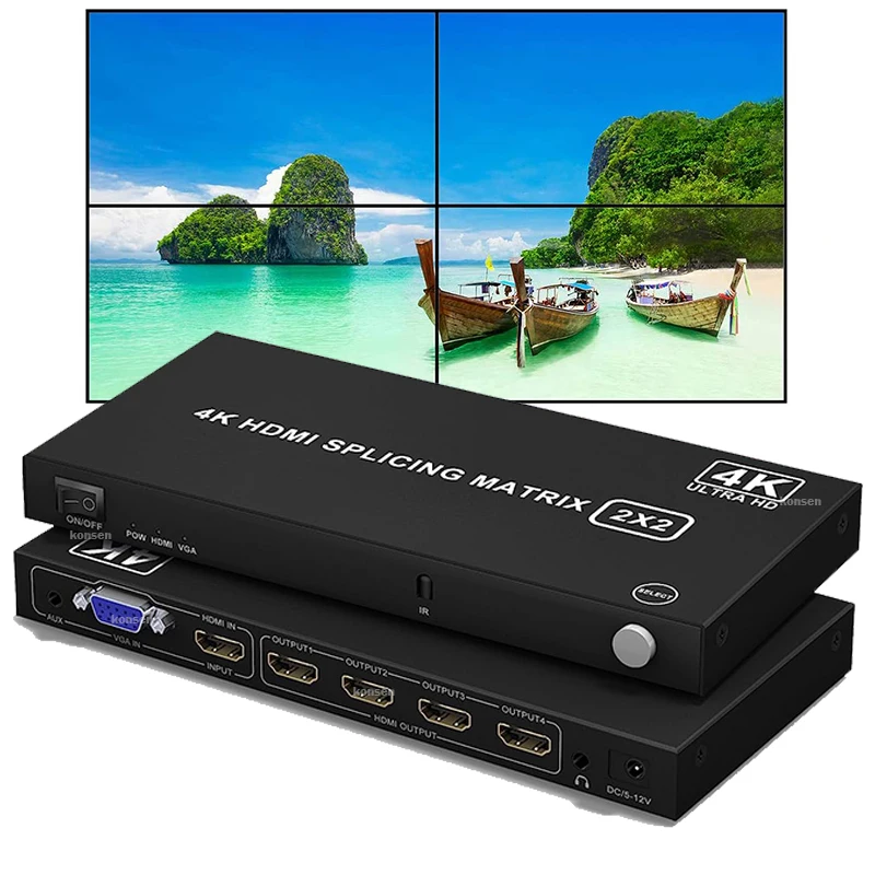 Настенный видеоконтроллер 2x2 4K HDMI VGA видеопроцессор 2x2 1x3 1x4 3x1 4x 1 ТВ устройство для сшивания стен Дисплей Вращение на 180 °