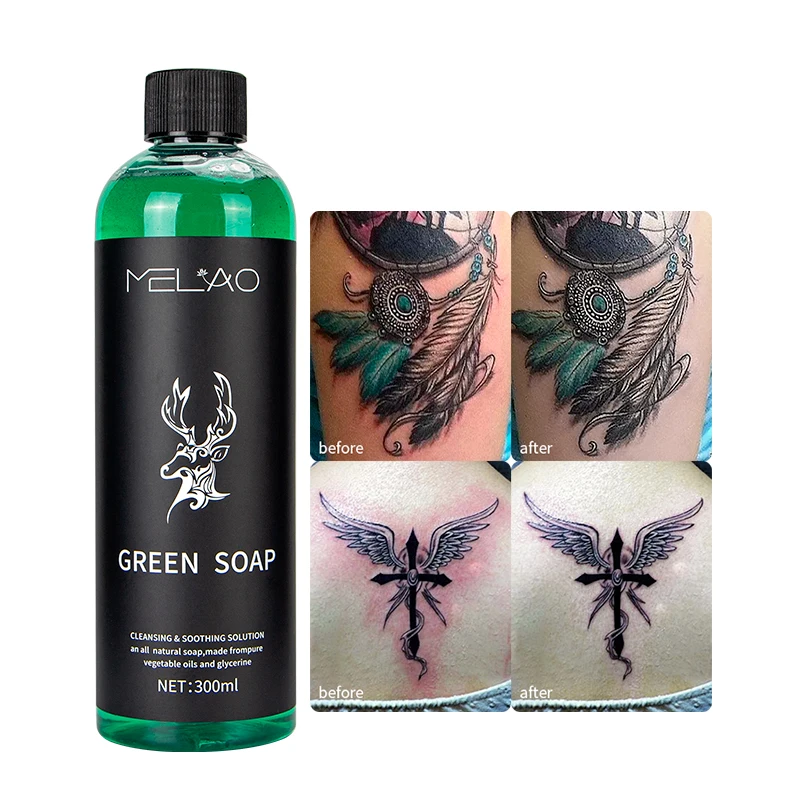 

MELAO Tattoo Cleaning Liquid Green Soap Soothing Solution Wound Relieve For Removal Of Dried Blood And Protein Soils From Skin