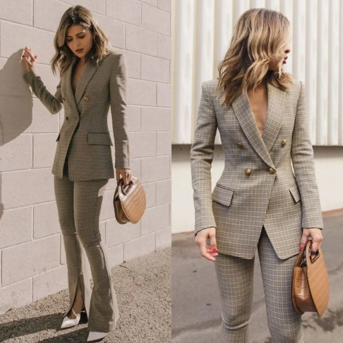 

Women Suit Jacket Pants Ladies Business Casual Female Trousers Grid Suit Two-piece Set Custom Made