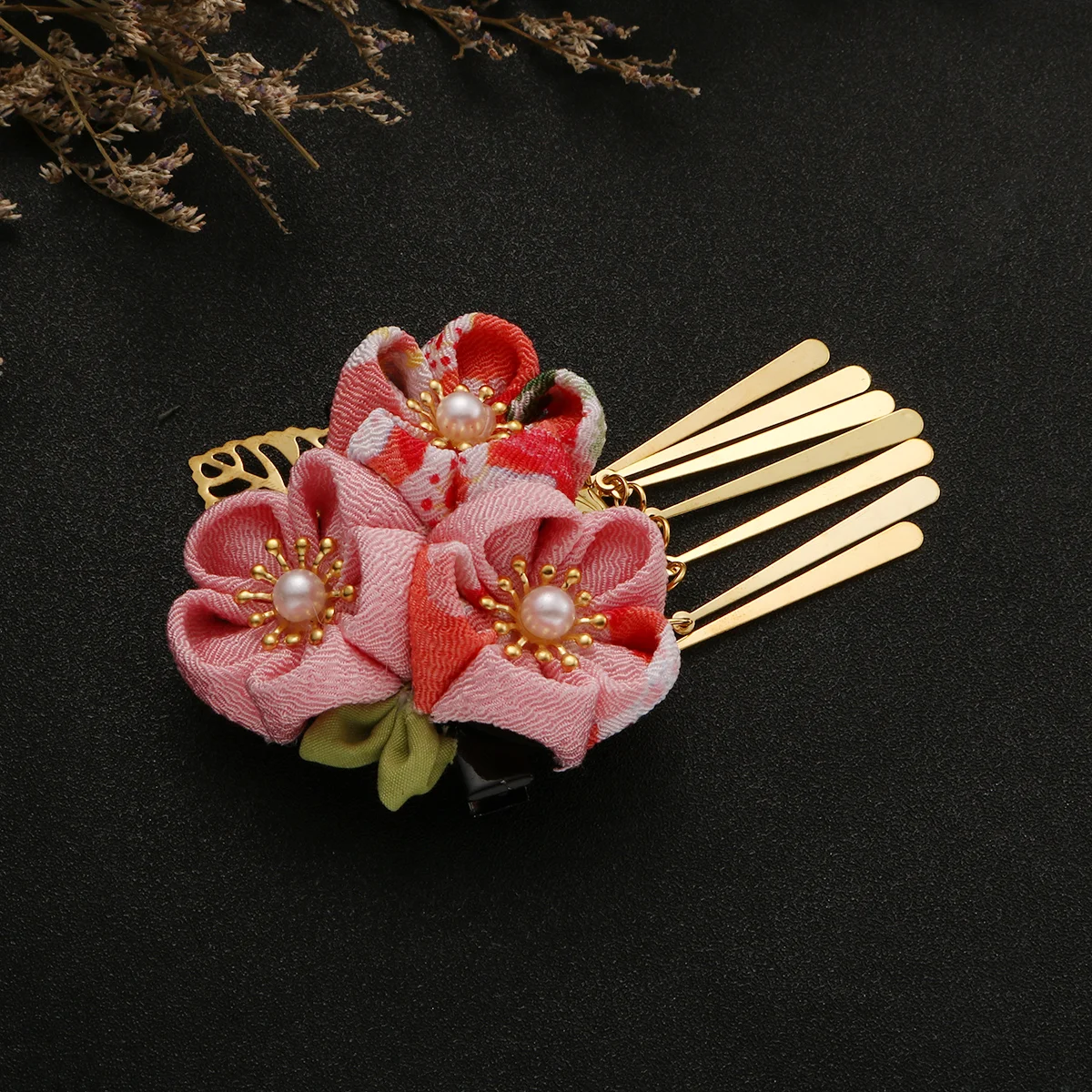 

Japanese Style Hair Clips Handmade Hair Flower Shaped Barrette Women Headdress Kimono Accessories Pink