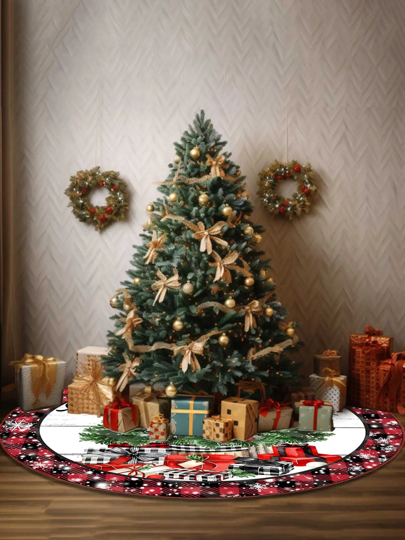 Юбка Для Рождественской Елки 36/48/60 Дюймов Красный Тканевый Стиль Фермерского