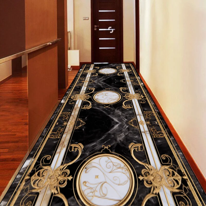 Luxury Marble Long Corridor Carpet Home black Golden Decoration Runner Carpets Living Room Hallway Floor Mat Bedroom Large Rug