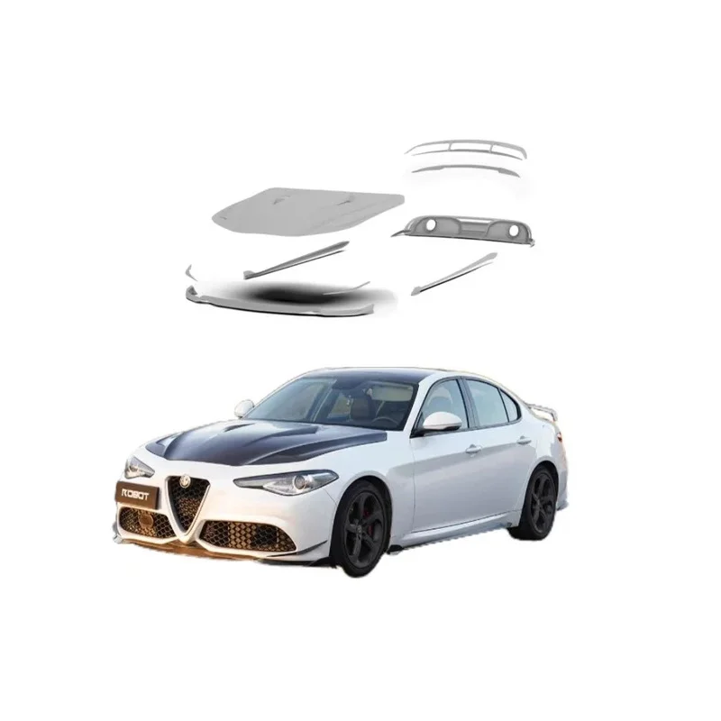 Фото Новейший комплект кузова высокого качества для Alfa Romeo Giulia 17-24, обновленный стиль робота, автозапчасти, боковая юбка, капот, задний диффузор, автомобиль Pa №1