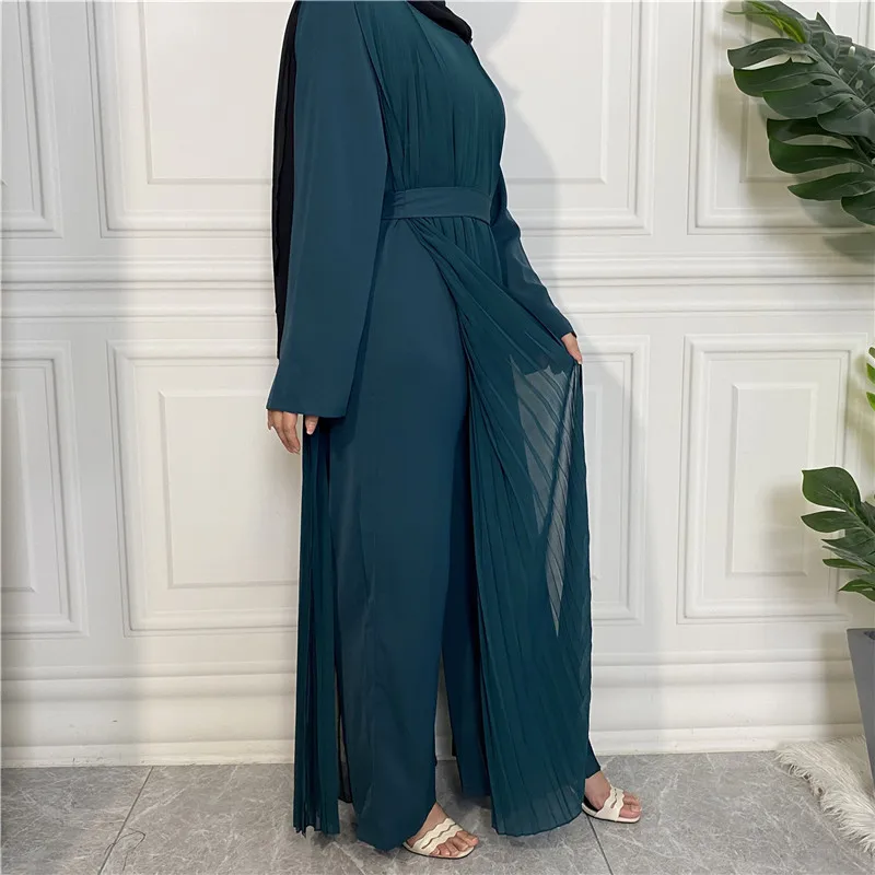 Eid Mubarak Muslim Fashion Jumpsuit Long Arabic Dress Hijab Islam Turkish Clothing African Dresses for Women Pleated Abaya Dubai