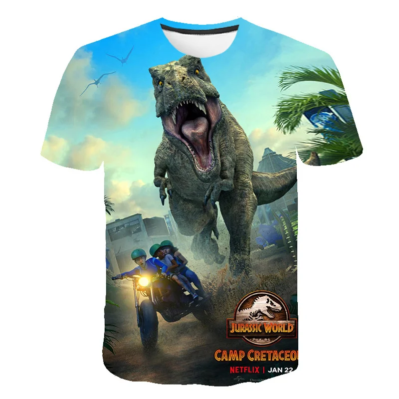 

Детская футболка с коротким рукавом От 3 до 14 лет, мультяшный динозавр, мир Юрского периода, Доминион, футболка, топы для мальчиков, детская о...