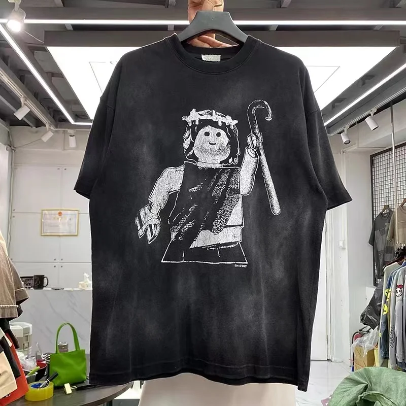 

Washed Toy King print hand-painted short-sleeved T-shirt man