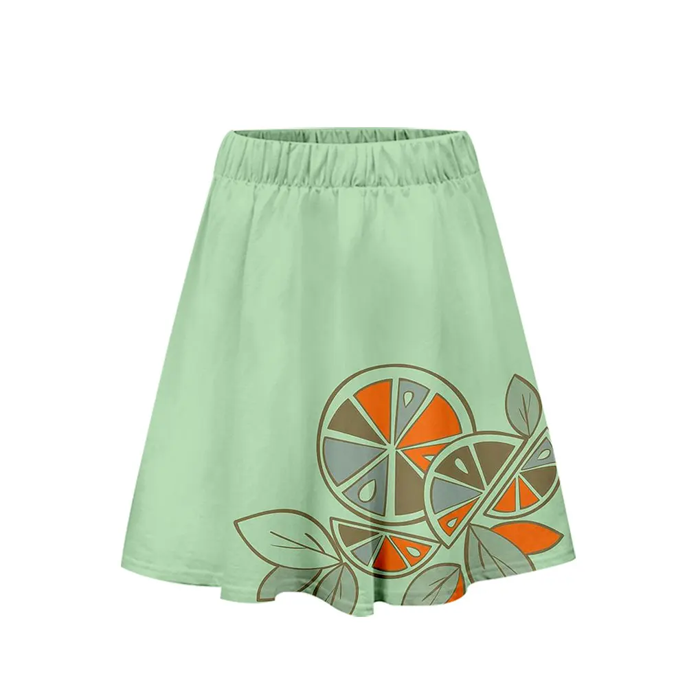 2022 Summer Student Short Thin Knee Length Vintage Casual Vegetable Kawaii Print Beach Elegant Party Woman Mini A-line Skirts