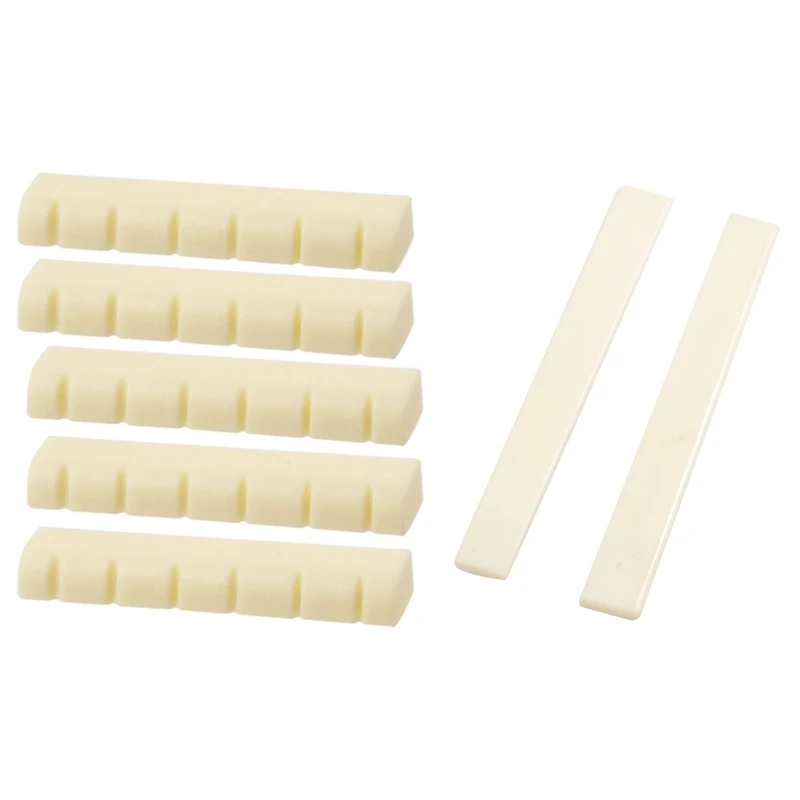 

7 Pcs Guitar Plastic Spare Parts: 2 Pcs Beige Bridge Saddle Nut, For Classical Guitar & 5 Pcs Guitar Ivory Replacement Slotted N