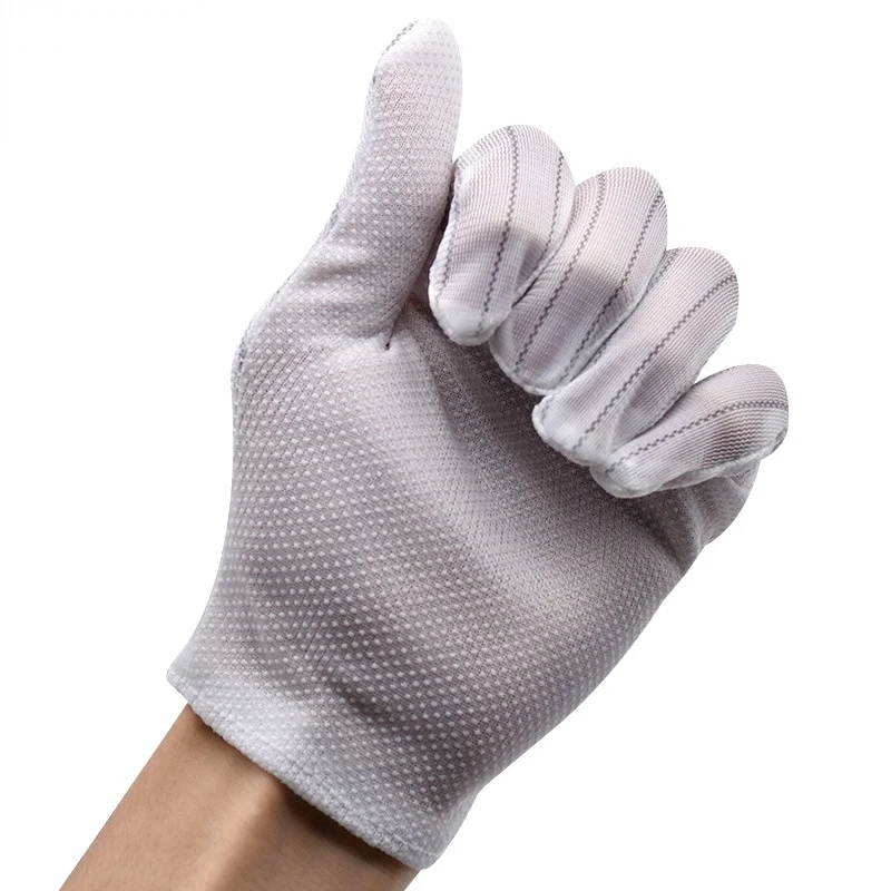 

A Pack of Ten Pairs of Anti-static Double Splicing Stripe Glue Dispensing Anti-skid Gloves Anti-static Plastic Operation Gloves