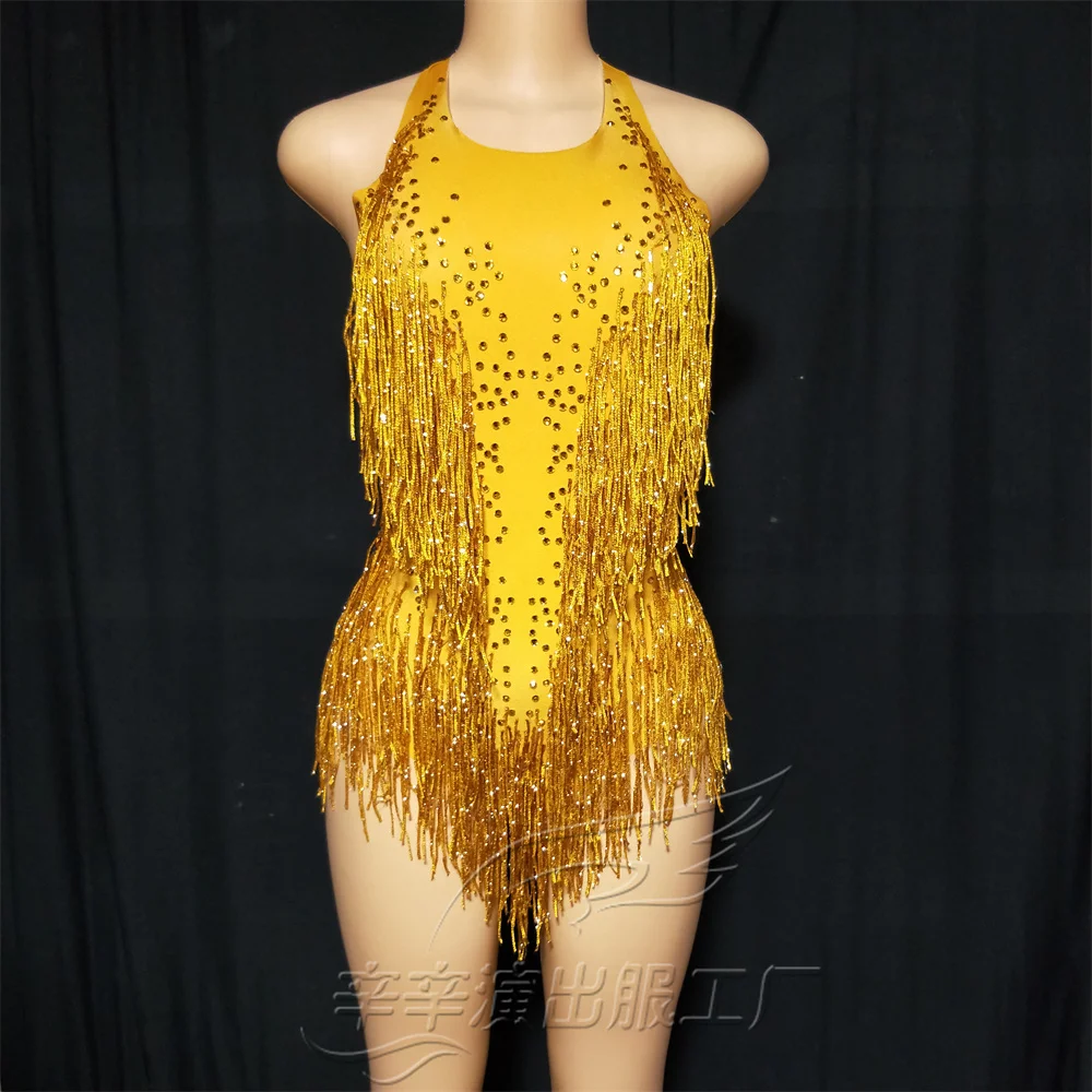 

16 Colors Women New Long Fringes Sleeves Sexy Black Bodysuit Female Singer Stage Show Wear Celebrate Tassel Performance Outfit