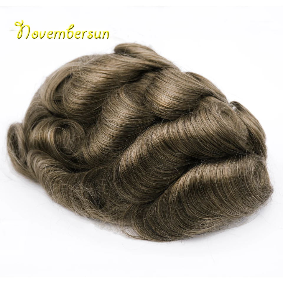 Hair Nature Toupee for Men Human Hair Pieces, Mens Wig Human Hair Replacement System Hair Styles, Thin Skin 0.03mm V-looped 10R#