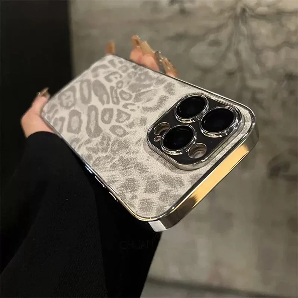 Чехол Learther с леопардовым покрытием для iPhone 16 15 11 13 12 14 Pro Max Plus защитный чехол