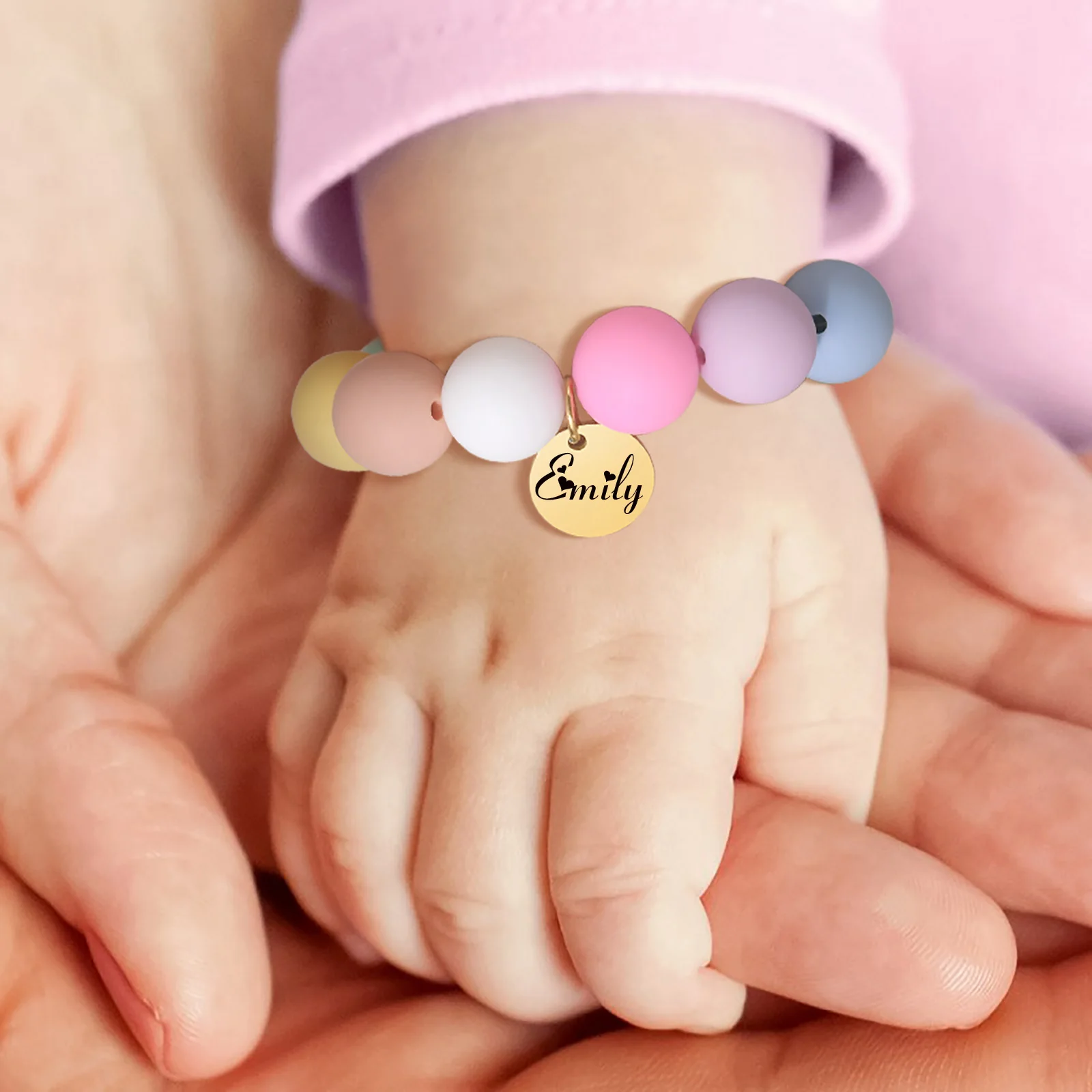 

Free Custom Baby Bracelet, Personalized Silicone Bead Bracelet, Engraved Name Bracelet, Birthday Gift for Children Girl Boy