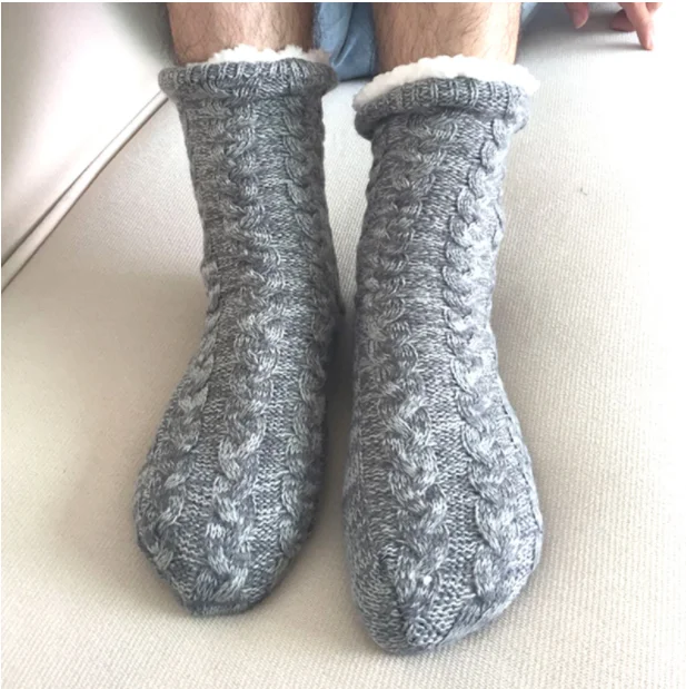 Thermal Socks Mens Winter Warm Home Soft Cotton Thickened Plus Velvet Sleeping Anti Slip None Grip Short Floor Slipper Sock Male