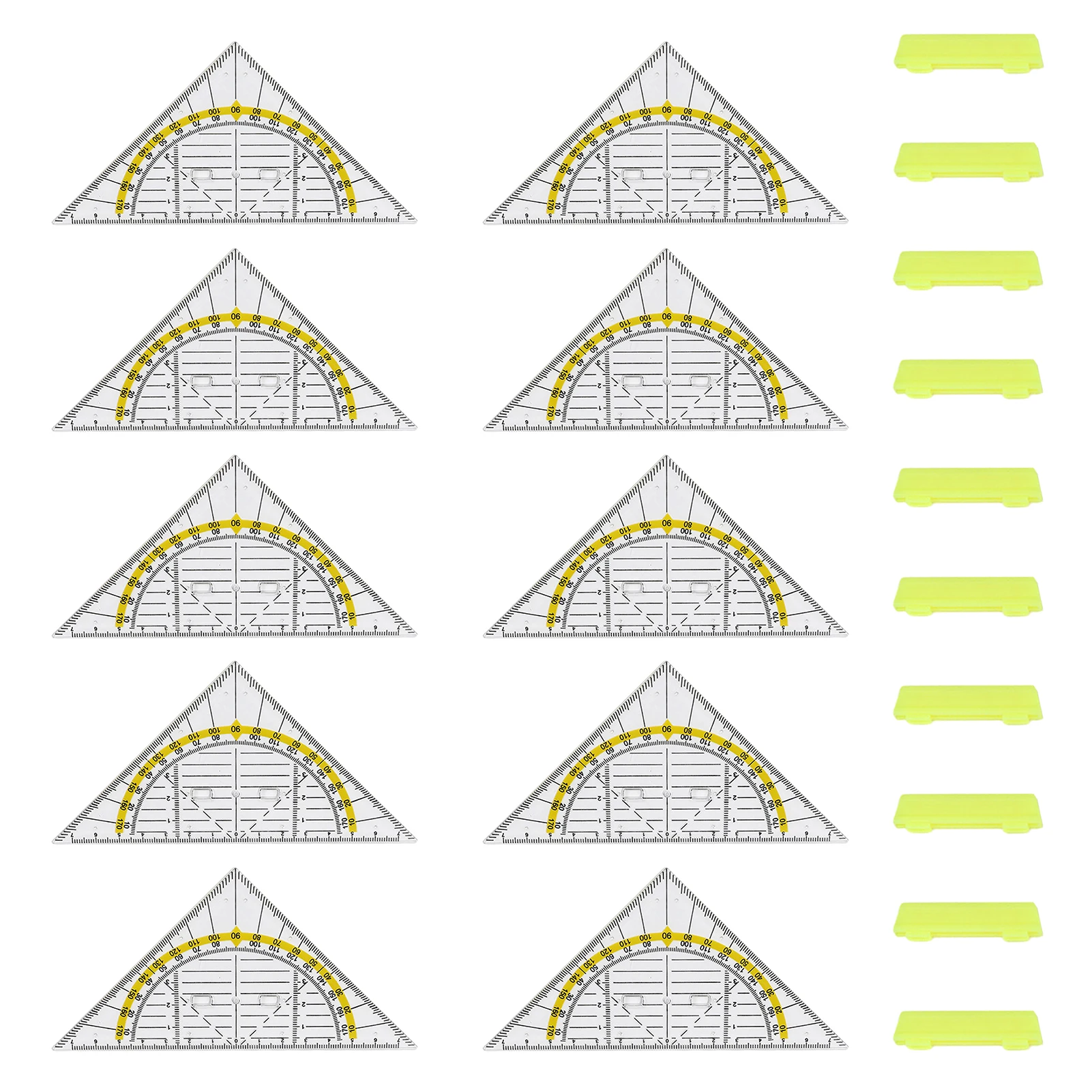 

10pcs/pack Math Drawing Transparent Ruler with Handle School Office Stationery Supplies Geometry Triangle Ruler Protractor