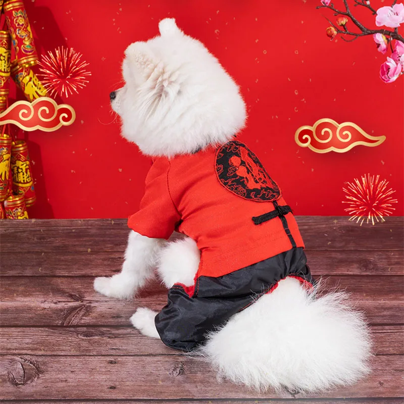 

Одежда для собак, мягкая одежда с принтом для домашних питомцев, зимняя куртка, пальто, традиционные китайские костюмы, одежда, теплая одежд...