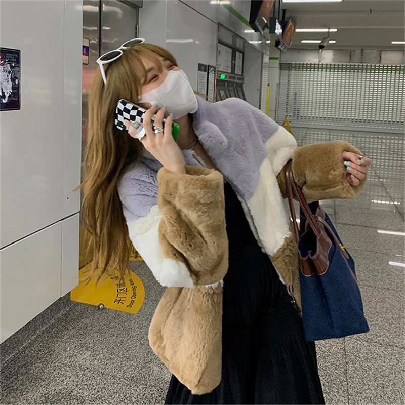 Зимнее роскошное женское плюшевое пальто Модное теплое из меха кролика Рекс