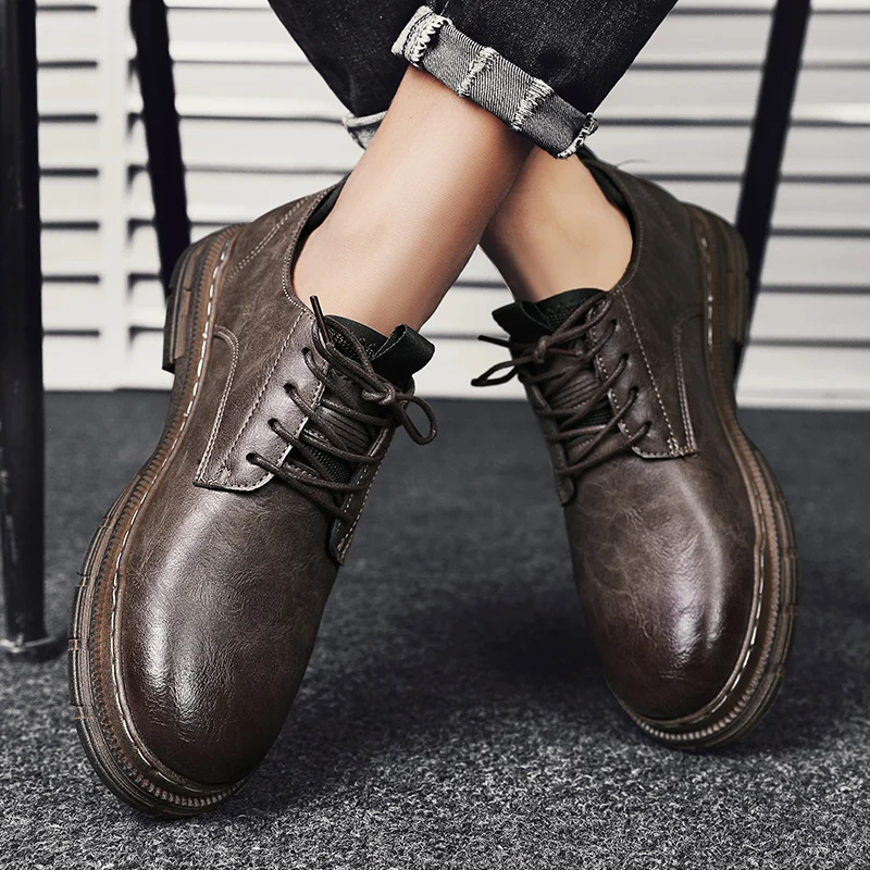 

Ботинки мужские с низким берцем, уличная кожаная Повседневная Деловая обувь, для пешего туризма, черные, лето