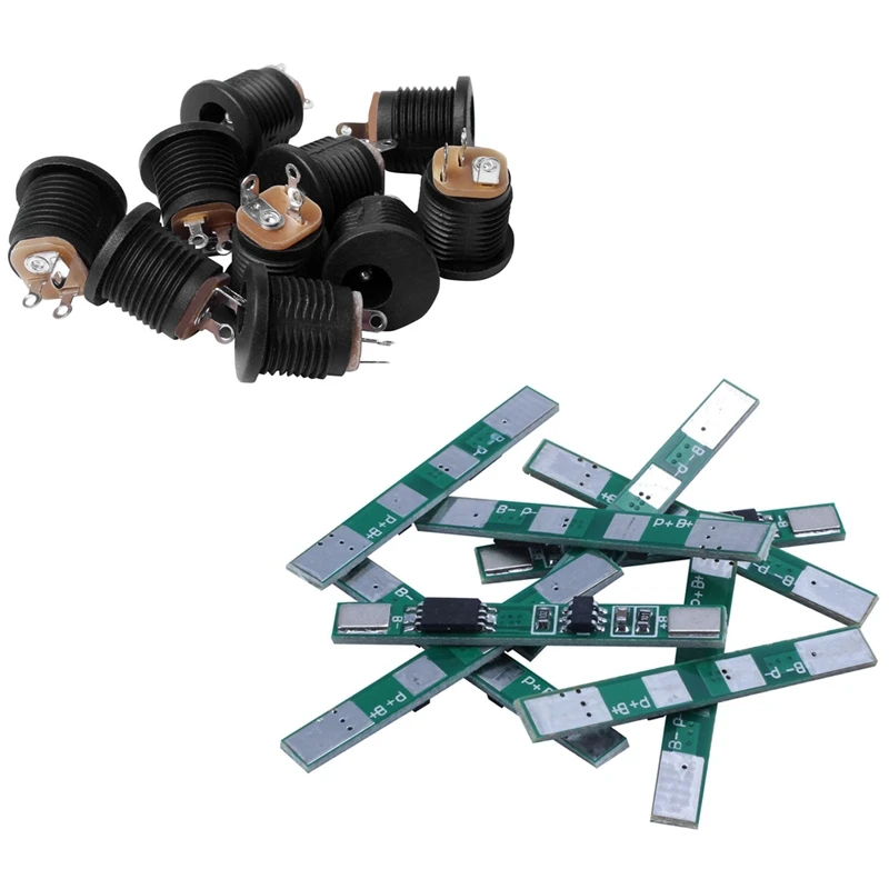 

10 Pcs Panel Mount 2.1X5.5Mm Power Jack DC Socket & 10 Pcs 1S 3.7V 4A Li-Ion BMS PCM 18650 Battery Protection Board