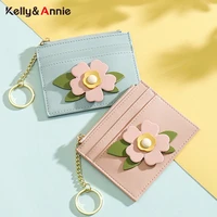 three dimensional flower women small wallet purse short pu leather card holders zipper wallets ladies mini coin purse female