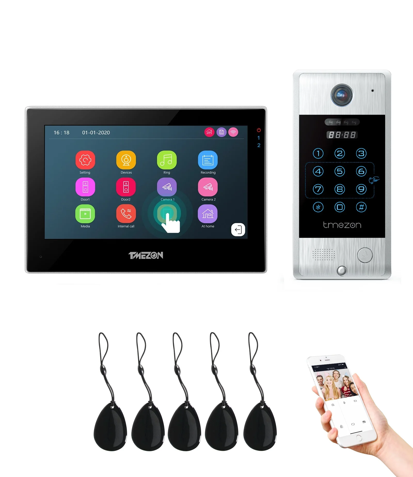 TMEZON WiFi Video Doorphone 7zoll Touch Screen with 1080P Wired Doorbell 4in1 APP/Password/Card Swipe/Monitor tuya