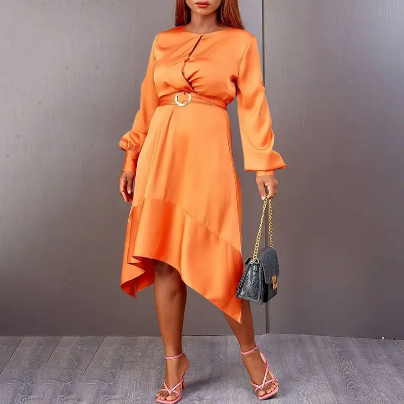 

Женское элегантное асимметричное платье 2022 VONDA, винтажные плиссированные платья-туника с круглым вырезом и поясом, женское платье с длинным...