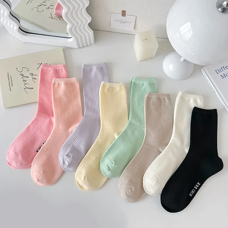 

Candy Colors Women Socks Japanese Fashion Solid Color Kawaii Cute Socks Women College Style Girls Casual Harajuku Long Socks Sox