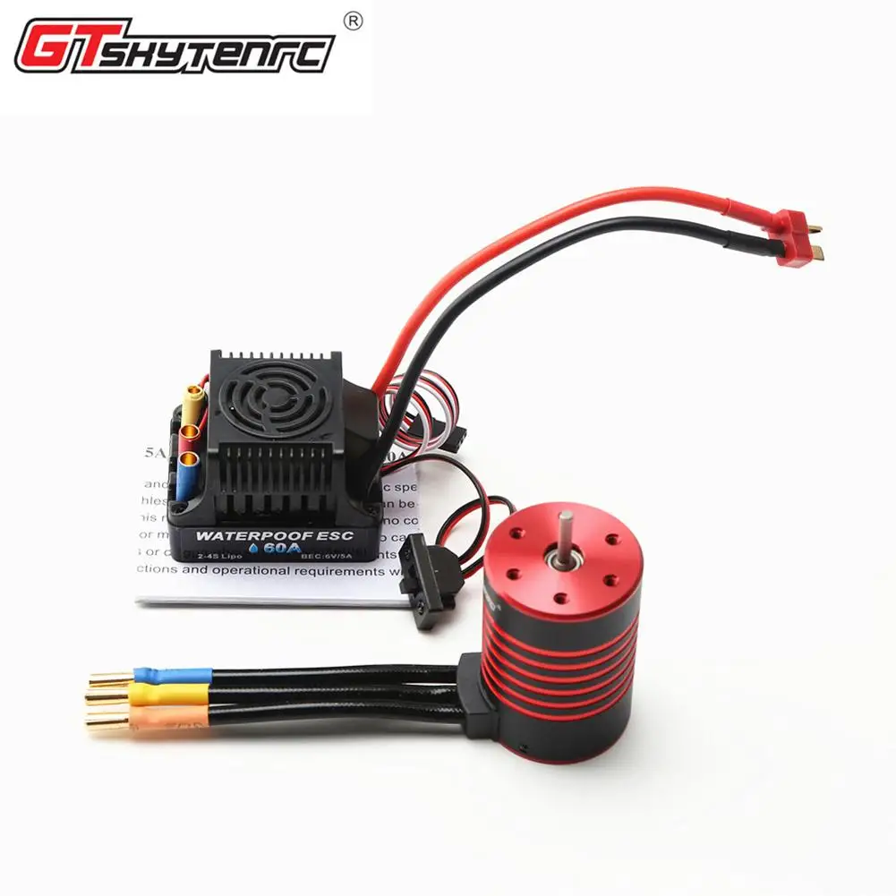 

GTSKYTENRC Waterproof Combo 3650 2300/3100/3600/4500/5200kv Brushless Motor w//Heat Sink 60a Esc For 1/10 Rc Car