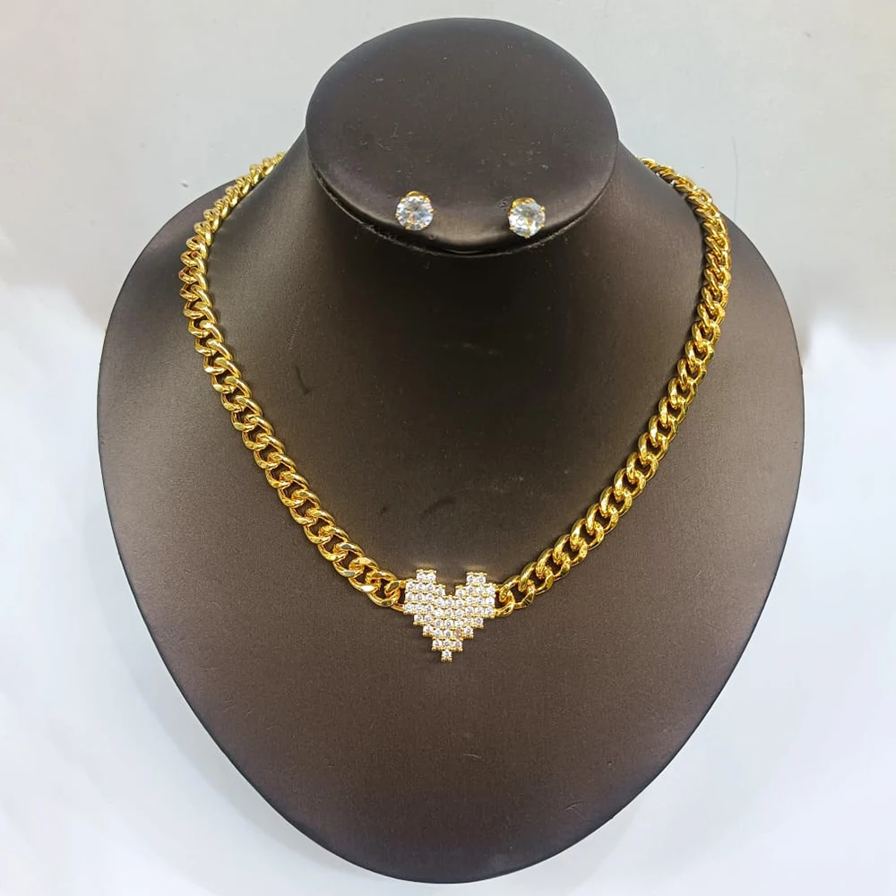 

Dubai Fashion Jewelry Sets Elegant Women Gold Color Crystal Heart Necklace Party Stud Earrings Ring Luxury Jewelry Accessory