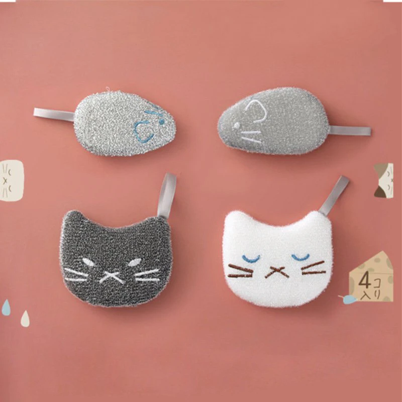 

4Pcs/Set Cartoon Animal Fruit Dishwashing Sponges Soft Thickened Pot Dish Cleaning Brush Cloth Rag Kitchen Cleaning Accessories