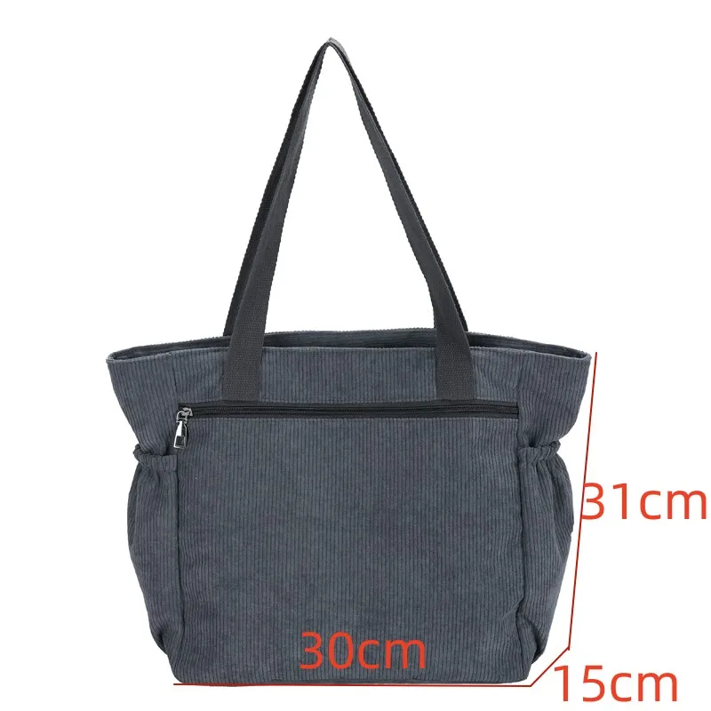 Corduroy Shoulder Bags Women Large Capactiy Cloth Casual Totes Japan And Korea Style Handbags Solid Color Simple Packages