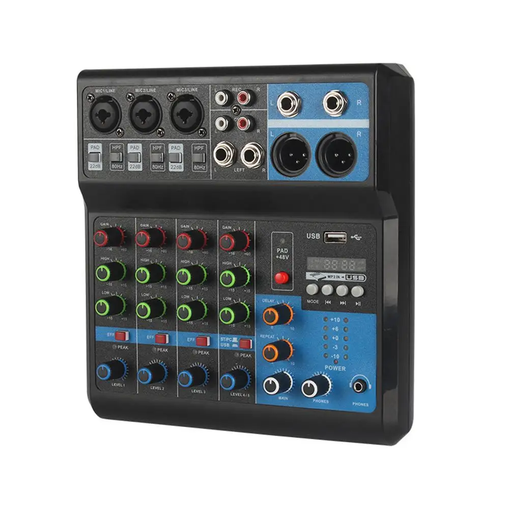 

Mini 5 Channel Sound Audio Mixer Individual +48V Phantom Power 99 DSP Effects Bluetooth USB Computer Play Record Mixing Console