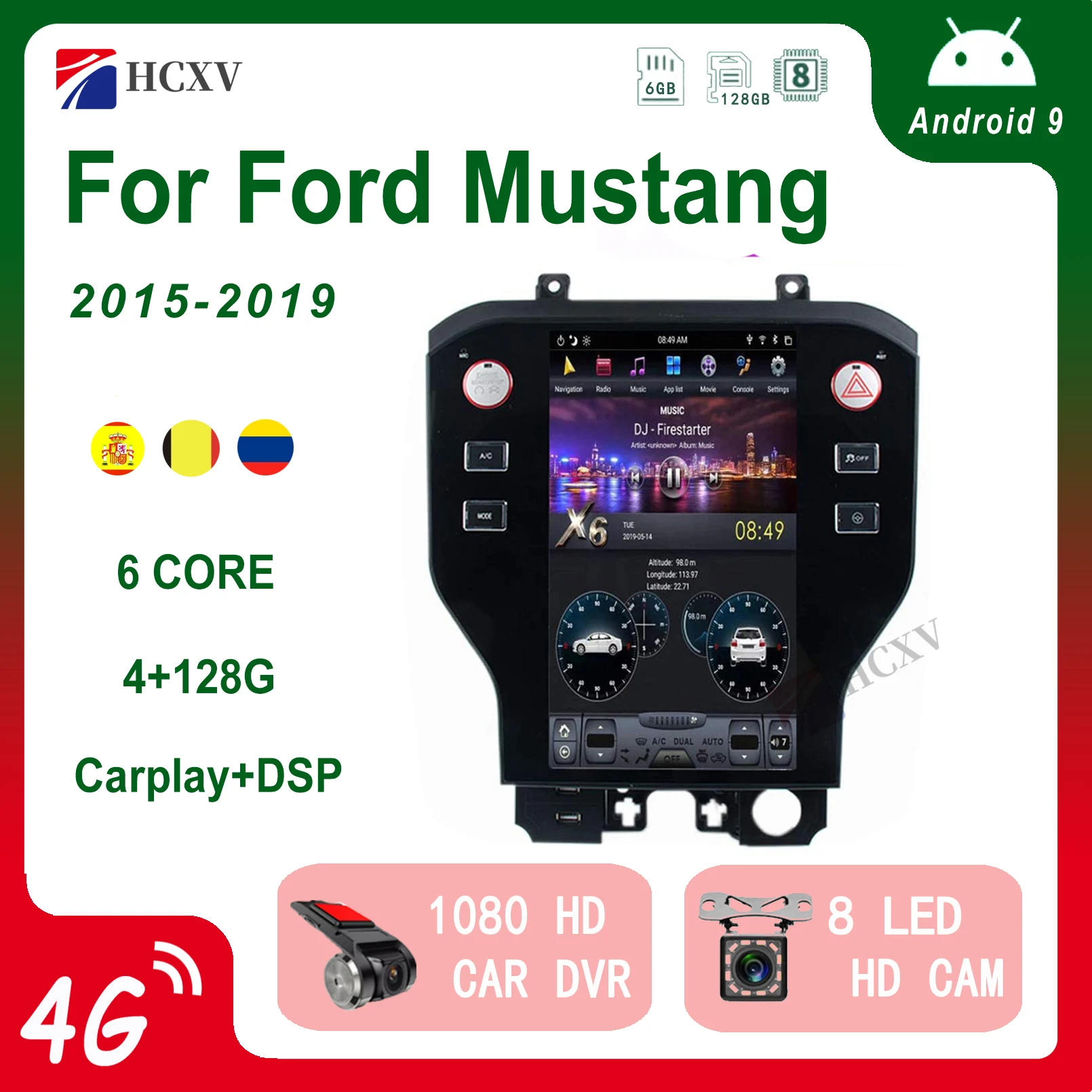 

11.8 Inch Tesla Style Android Car Stereo Radio For Ford Mustang 2015-2019 GPS Navigation Head Unit Multimedia WiFi Carplay DVD