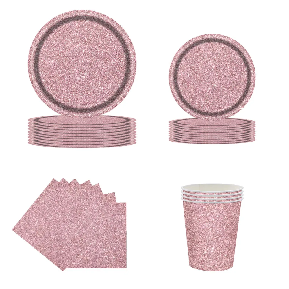 

Rose Gold Disposable Tableware Set Plates Cups Napkins Adult Happy Birthday Party Decoration Kids Wedding Birthday Supplies