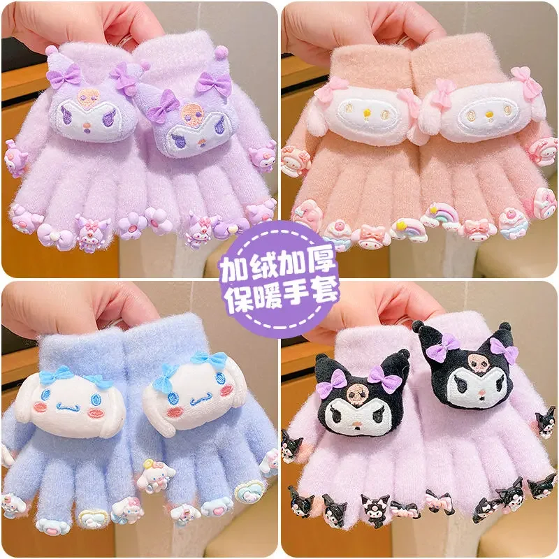 Sanrio Hello Kitty Cinnamoroll аниме детские теплые перчатки зимние милые Kuromi Kawaii бархатные