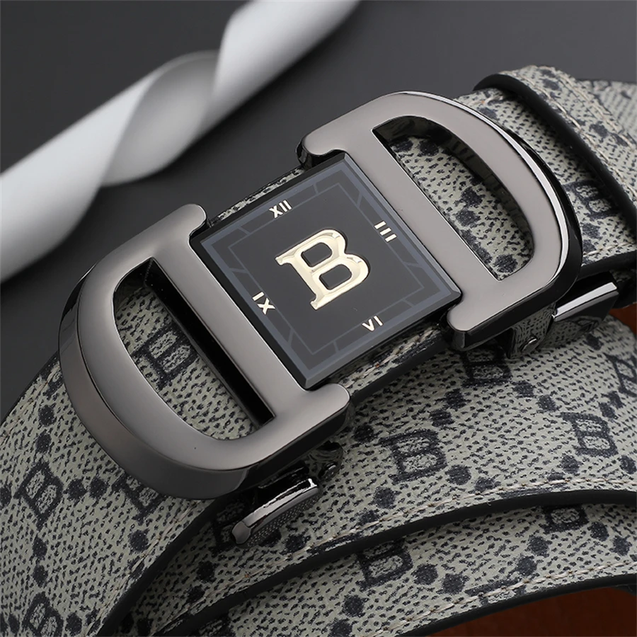 Мужской ремень из натуральной кожи с автоматической пряжкой сплава буквой B