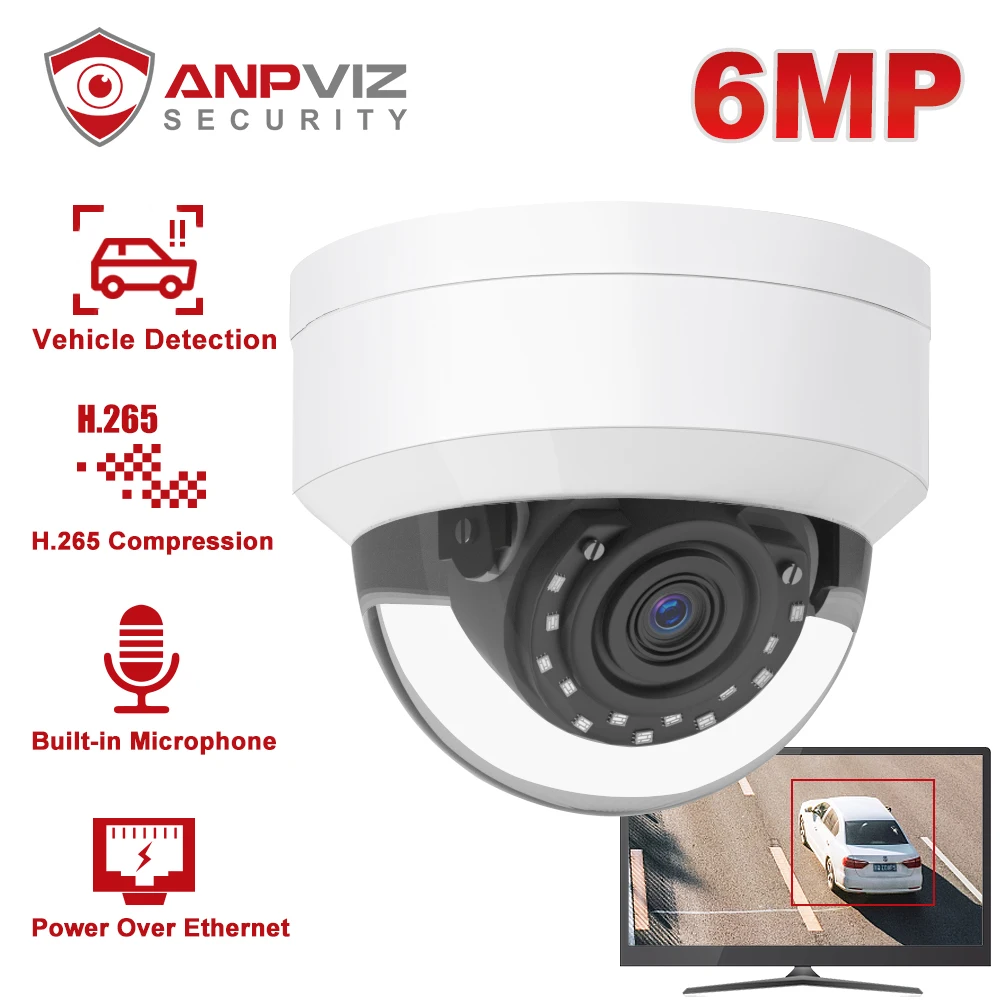 Anpviz 6MP POE IP Сетевая купольная камера Outdooor Security H.265 с обнаружением человека в
