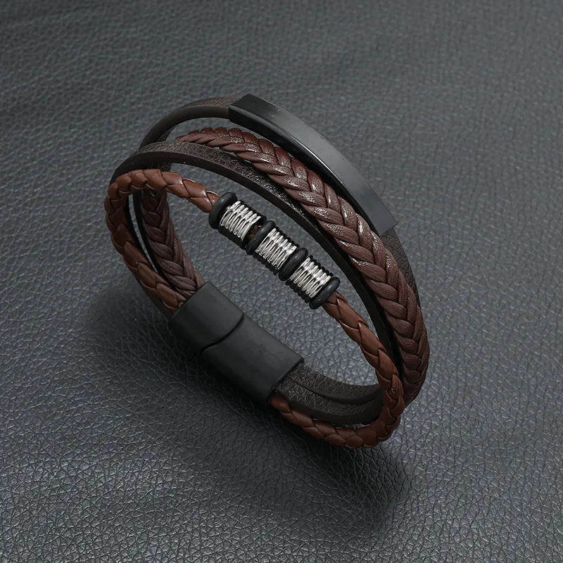 Popular Men's Leather Woven Jojo Bracelet Alloy Magnet Clasp Multilayer Leather Bracelet Bracelet Genshin Cyber 2077 Silicon