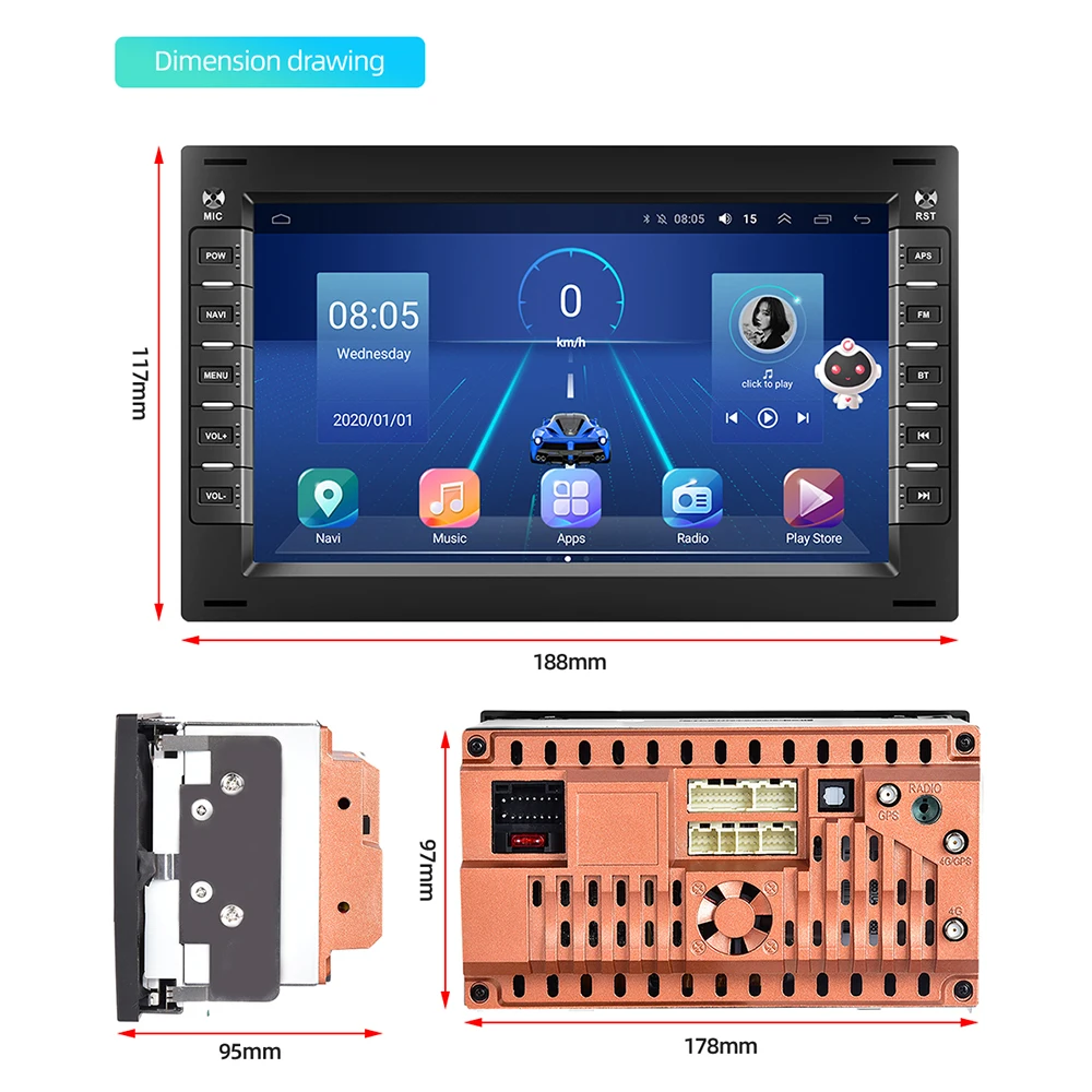 Автомагнитола Podofo CarPlay с экраном Android Авторадио для Passat B5 T5 Polo головное устройство