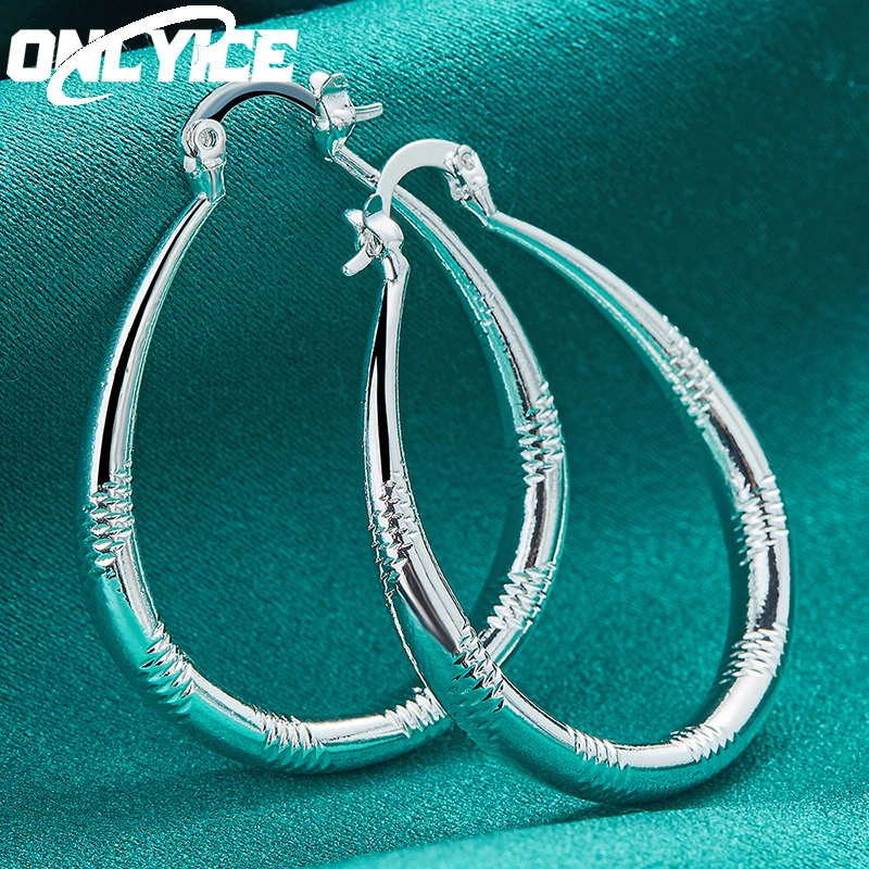 

Charm 925 Sterling Silver Earring For Women 39mm Screw U Circle Thread Hoop Earrings Fashion Wedding Party Jewelry Holiday Gift