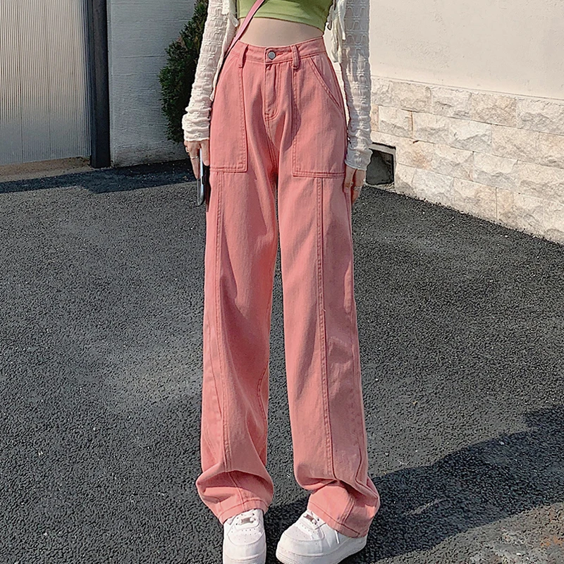 Pockets Patchwork Baggy Jeans Fashion Streetwear Cotton Women Denim Trouser Loose Cargo Pants Korean Jeans Harajuku Cowboy Pant