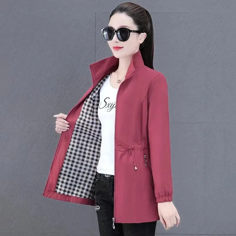 

High-End Female Outside Windbreaker Coat Women's Long 2023 Spring Autumn New Jacket Korean Casual Outwear Waist The Overcoat Top