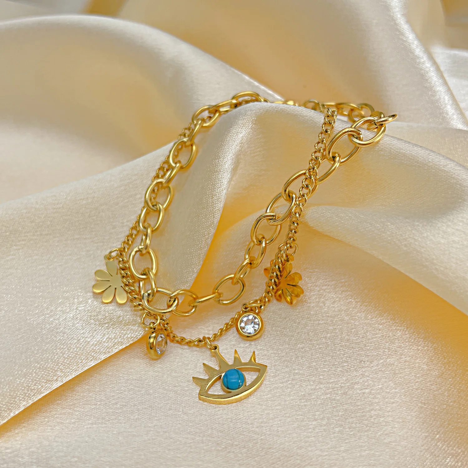 Personalized Double-layer Titanium Steel Daisy Hand Jewelry Wholesale Simple Stainless Steel Bracelet